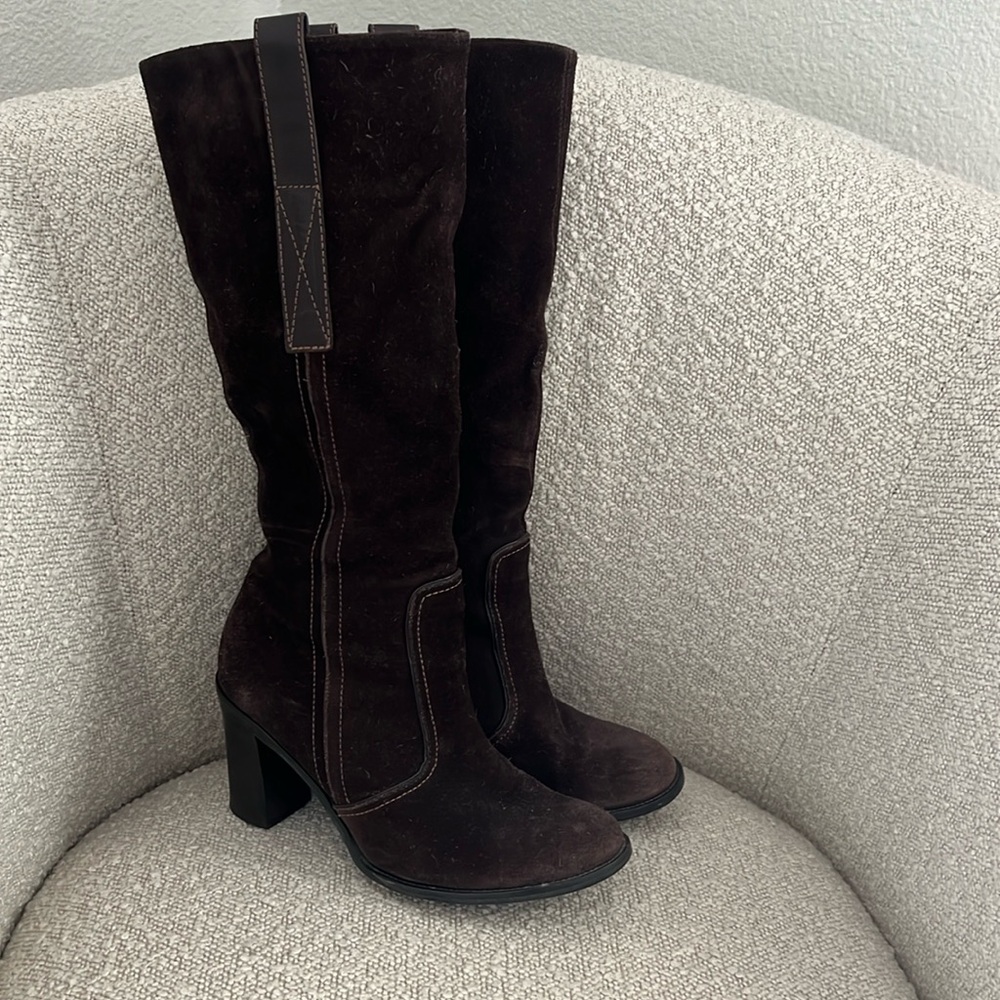 Chocolate suede boots. Size: 7M. Brand: Franco Sarto